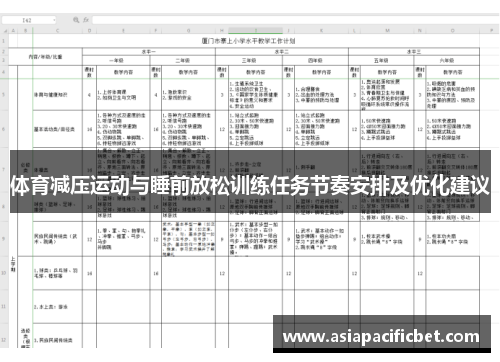 体育减压运动与睡前放松训练任务节奏安排及优化建议